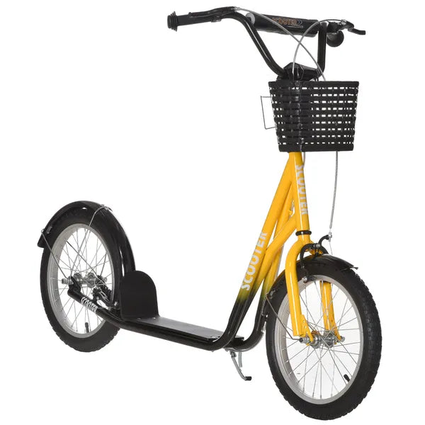 Youth Scooter, Kick Scooter with Adjustable Handlebars, Double Brakes, 16" Inflatable Rubber Tires, Basket, Cupholder, Orange - product image 1