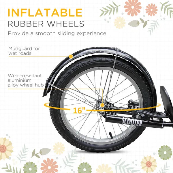 Youth Scooter, Kick Scooter with Adjustable Handlebars, Double Brakes, 16" Inflatable Rubber Tires, Basket, Cupholder, Orange - product image 7