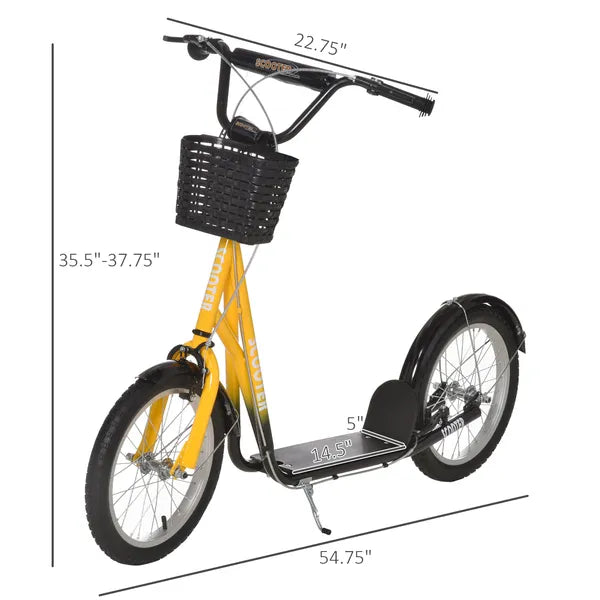 Youth Scooter, Kick Scooter with Adjustable Handlebars, Double Brakes, 16" Inflatable Rubber Tires, Basket, Cupholder, Orange - product image 3