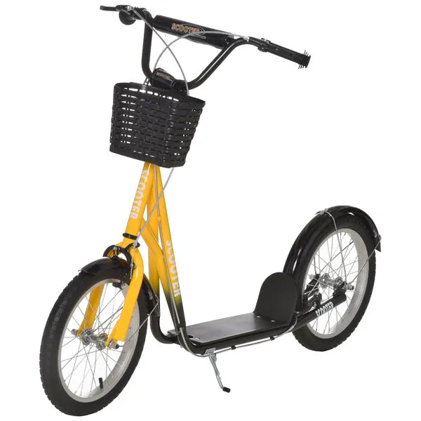 Youth Scooter, Kick Scooter with Adjustable Handlebars, Double Brakes, 16" Inflatable Rubber Tires, Basket, Cupholder, Orange - product image 11