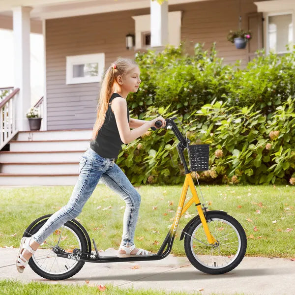 Youth Scooter, Kick Scooter with Adjustable Handlebars, Double Brakes, 16" Inflatable Rubber Tires, Basket, Cupholder, Orange - product image 2