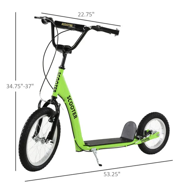 Aosom Youth Scooter with Adjustable Handlebar, Front and Rear Dual Brakes and Inflatable Wheels, for Kids 5+, Green - product image 3