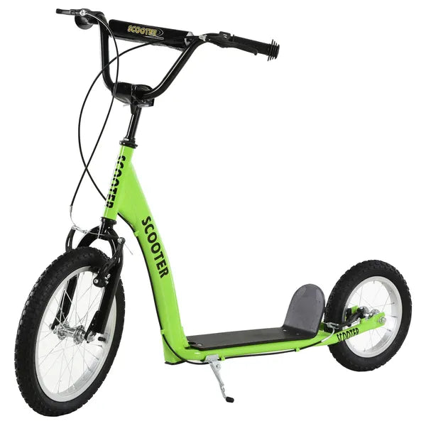 Aosom Youth Scooter with Adjustable Handlebar, Front and Rear Dual Brakes and Inflatable Wheels, for Kids 5+, Green - product image 1
