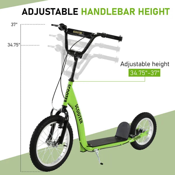 Aosom Youth Scooter with Adjustable Handlebar, Front and Rear Dual Brakes and Inflatable Wheels, for Kids 5+, Green - product image 5