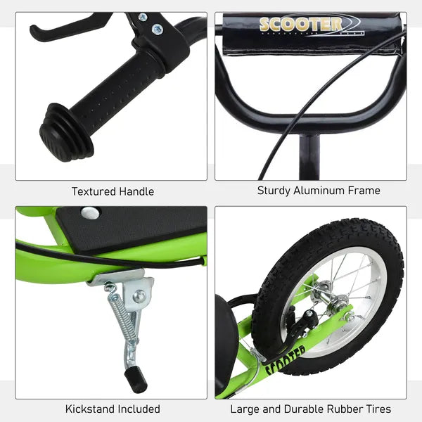Aosom Youth Scooter with Adjustable Handlebar, Front and Rear Dual Brakes and Inflatable Wheels, for Kids 5+, Green - product image 7