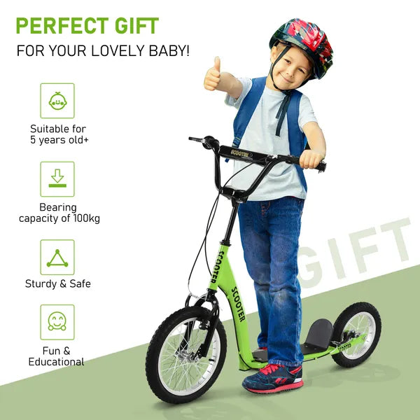 Aosom Youth Scooter with Adjustable Handlebar, Front and Rear Dual Brakes and Inflatable Wheels, for Kids 5+, Green - product image 6