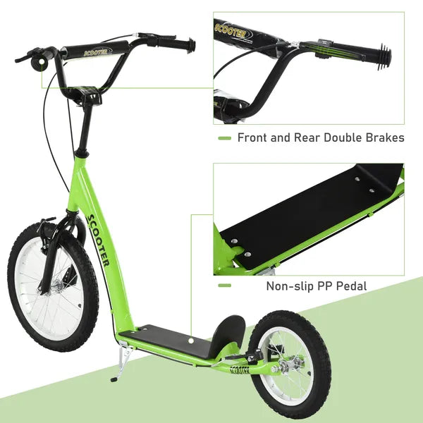 Aosom Youth Scooter with Adjustable Handlebar, Front and Rear Dual Brakes and Inflatable Wheels, for Kids 5+, Green - product image 4