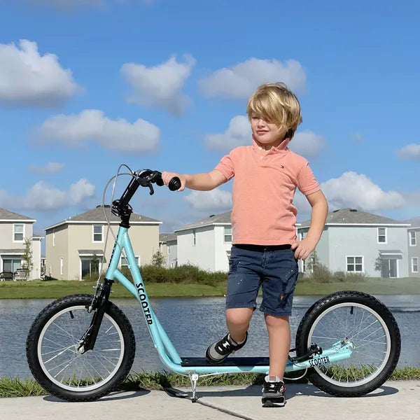 Aosom Youth Scooter with Adjustable Handlebar, Kick Scooter with Dual Brakes Inflatable Wheels, Blue, for Kids 5+ - product image 2