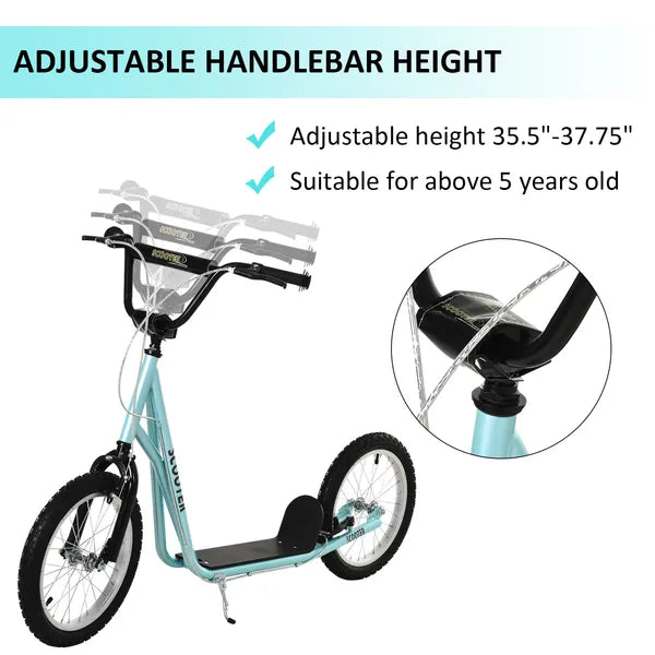 Aosom Youth Scooter with Adjustable Handlebar, Kick Scooter with Dual Brakes Inflatable Wheels, Blue, for Kids 5+ - product image 4