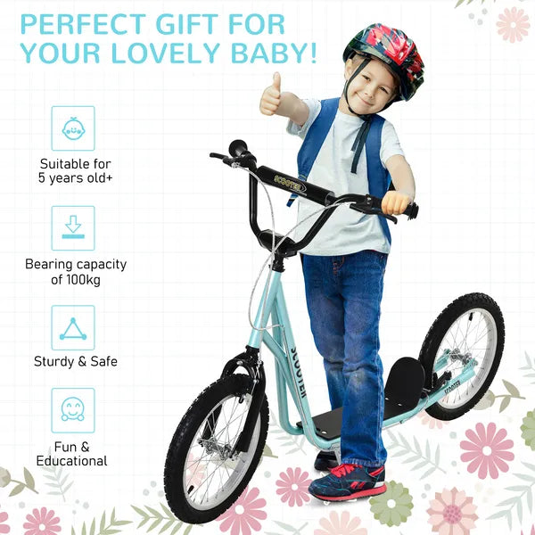 Aosom Youth Scooter with Adjustable Handlebar, Kick Scooter with Dual Brakes Inflatable Wheels, Blue, for Kids 5+ - product image 5