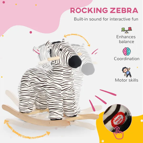 Zebra Shaped Kids Rocking Horse with Realistic Sound for 2-4 Years, Black - product image 4