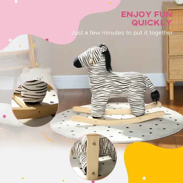 Zebra Shaped Kids Rocking Horse with Realistic Sound for 2-4 Years, Black - product image 6