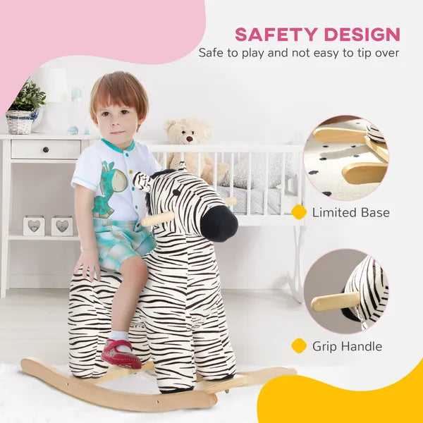 Zebra Shaped Kids Rocking Horse with Realistic Sound for 2-4 Years, Black - product image 5