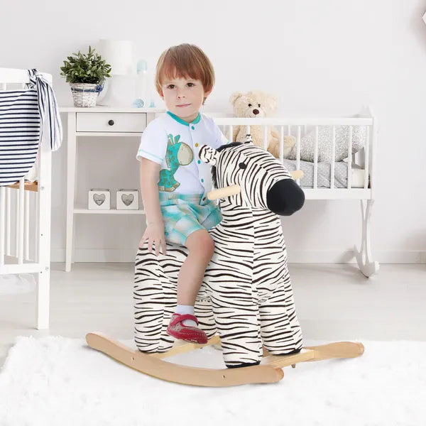 Zebra Shaped Kids Rocking Horse with Realistic Sound for 2-4 Years, Black - product image 2