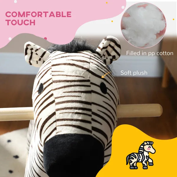Zebra Shaped Kids Rocking Horse with Realistic Sound for 2-4 Years, Black - product image 7