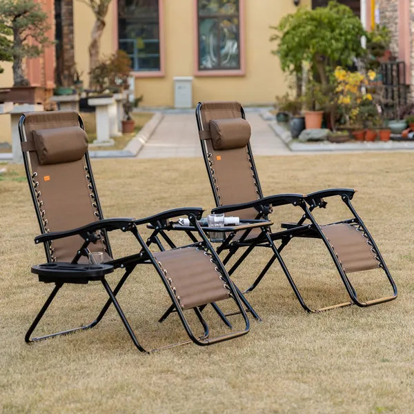 Outsunny 3-Piece Zero Gravity Chair Set with 2 Recliners and Side Table Brown - product image 10