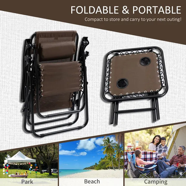 Outsunny 3-Piece Zero Gravity Chair Set with 2 Recliners and Side Table Brown - product image 6
