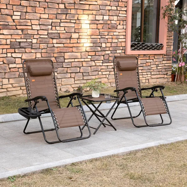 Outsunny 3-Piece Zero Gravity Chair Set with 2 Recliners and Side Table Brown - product image 2