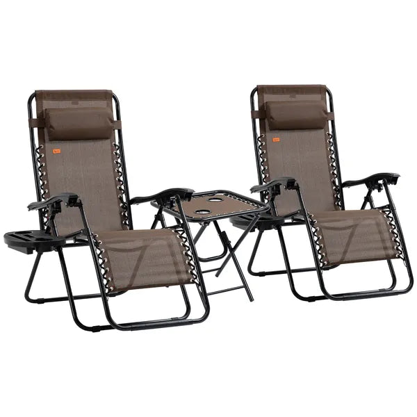Outsunny 3-Piece Zero Gravity Chair Set with 2 Recliners and Side Table Brown - product image 1