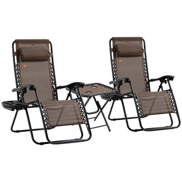 Outsunny 3-Piece Zero Gravity Chair Set with 2 Recliners and Side Table Brown - product image 1