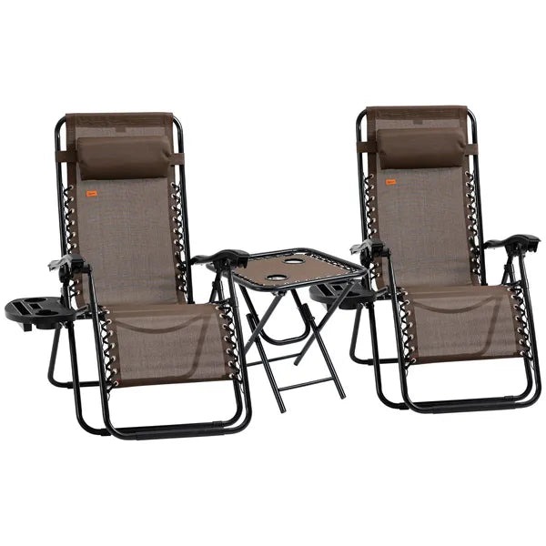 Outsunny 3-Piece Zero Gravity Chair Set with 2 Recliners and Side Table Brown - product image 11
