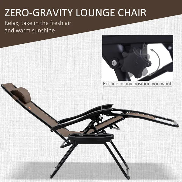 Outsunny 3-Piece Zero Gravity Chair Set with 2 Recliners and Side Table Brown - product image 4