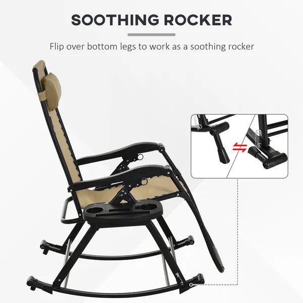 Zero Gravity Rocking Chair Set, 2 Piece Outdoor Recliner, Foldable with Pillow, Cup and Phone Holder, Beige - product image 8