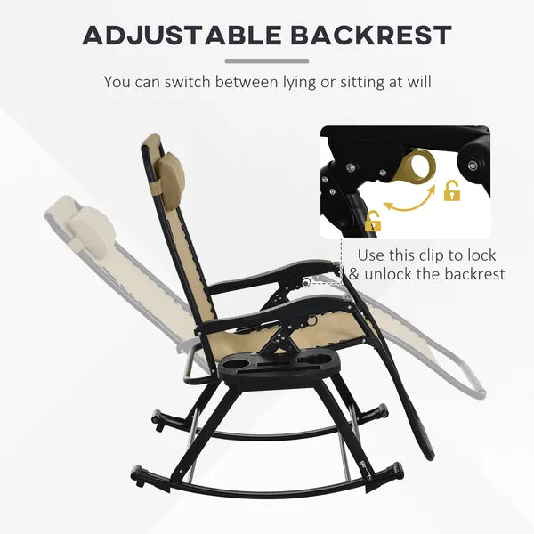 Zero Gravity Rocking Chair Set, 2 Piece Outdoor Recliner, Foldable with Pillow, Cup and Phone Holder, Beige - product image 7
