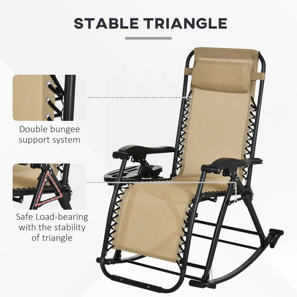 Zero Gravity Rocking Chair Set, 2 Piece Outdoor Recliner, Foldable with Pillow, Cup and Phone Holder, Beige - product image 6