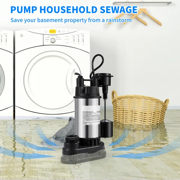 1.5 HP 6000 GPH Submersible Sump Pump with Vertical Float Switch
