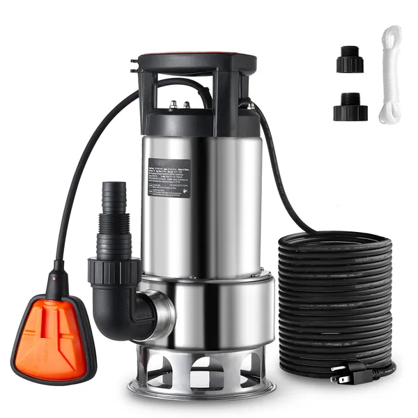 1 HP 4020 GPH Submersible Sump Pump, 30 ft Lift, Automatic Float Switch